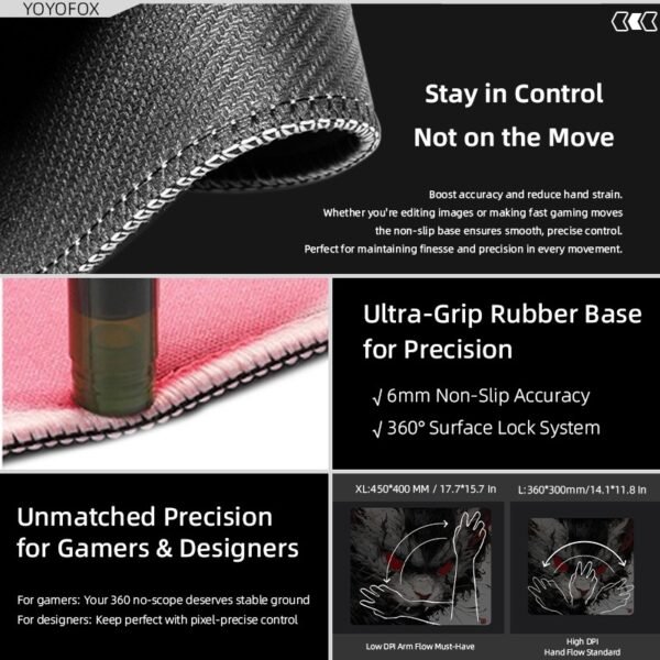 cn-11134207-7ras8-m6m7257pjn9ne3.jpg YOYOFOX Ultra-Precision Non-Slip Gaming Mouse Pad 450x400mm (17.7x15.7In) - 360° Lock Rubber Base, Sweat-Proof & Durable for Pro Gamers/Designers